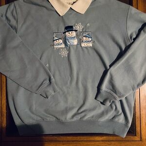 Vintage Womens Mourning Sun Christmas Holiday Snowman Sweater Festive medium 90s